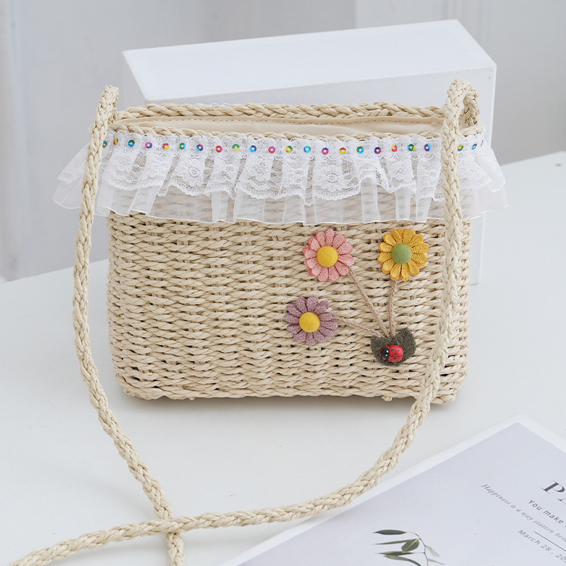 Crossbody Woven Bag Sunflower Hollow Out Simple Fresh Straw Bag Summer Vacation Leisure Women's Bag Square