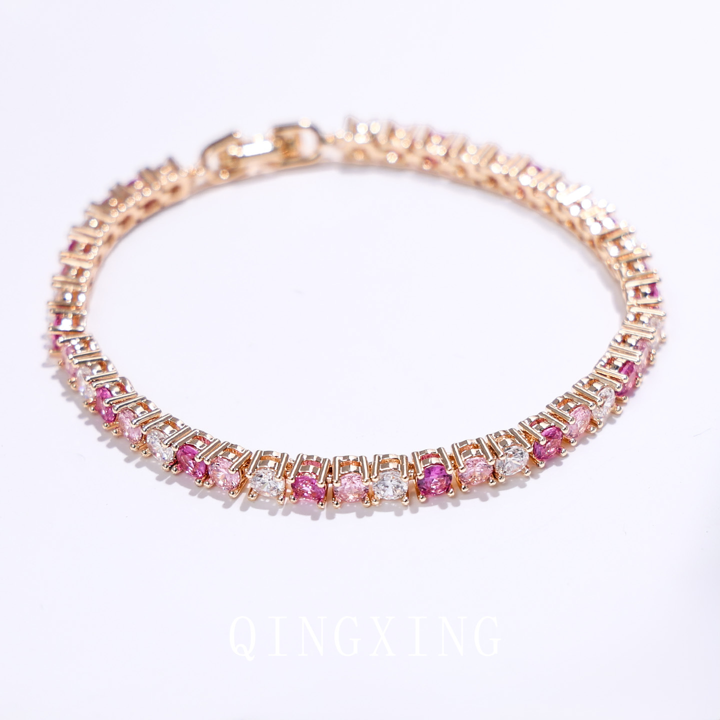 Summer Dopamine Simple Tennis Full Diamond Bracelet Single Row Stacking Red Corundum Zirconia Goddess Hand Jewelry