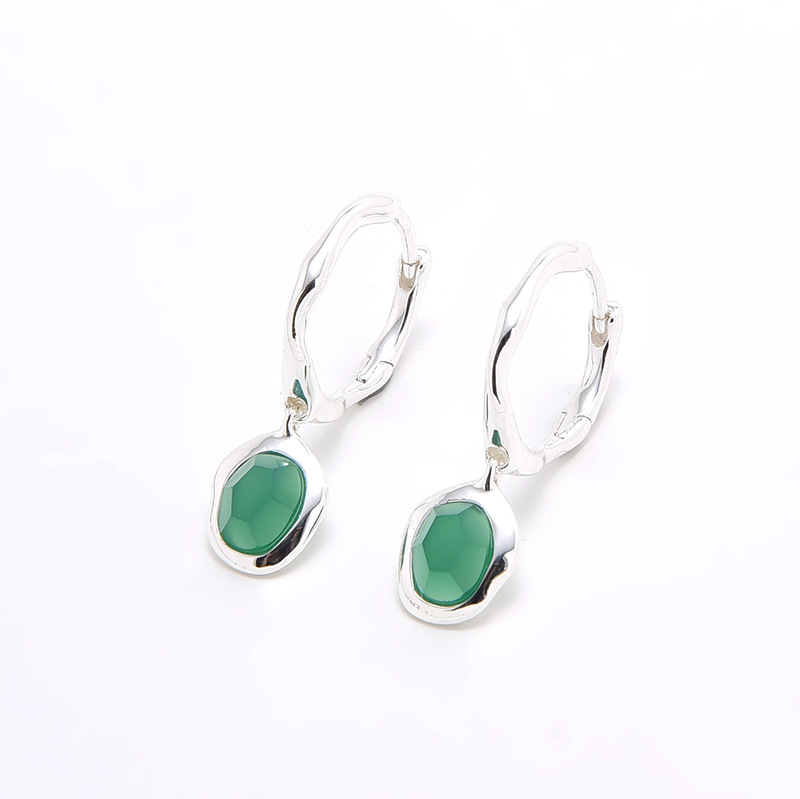 Monica Flowing Light Exquisite Natural Agate Aquamarine S925 Sterling Silver Gold-Plated Niche Earrings for Women