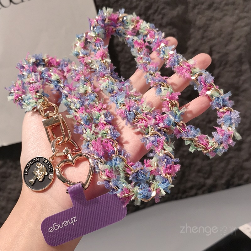 Small fragrance style metal button chain phone strap crossbody long women's niche outdoor phone wearable strap travel