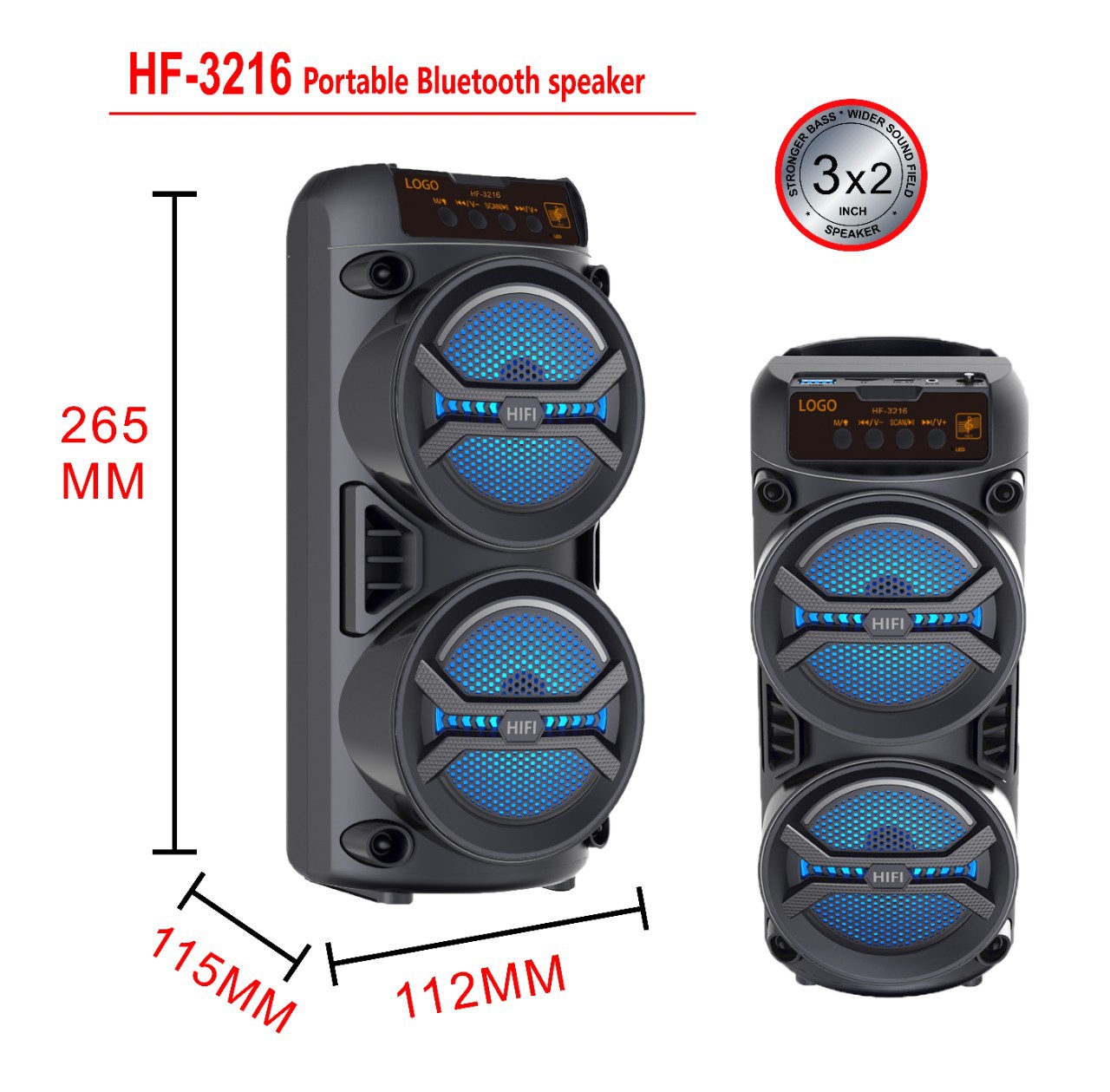 3216 dual 3-inch portable speaker loud volume LED running light high power outdoor portable Bluetooth speaker