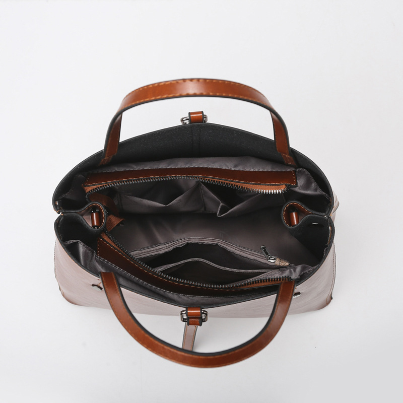 Women's Bag 2025 New Waxed Leather Handbag Simple Tote Shoulder Crossbody Bag