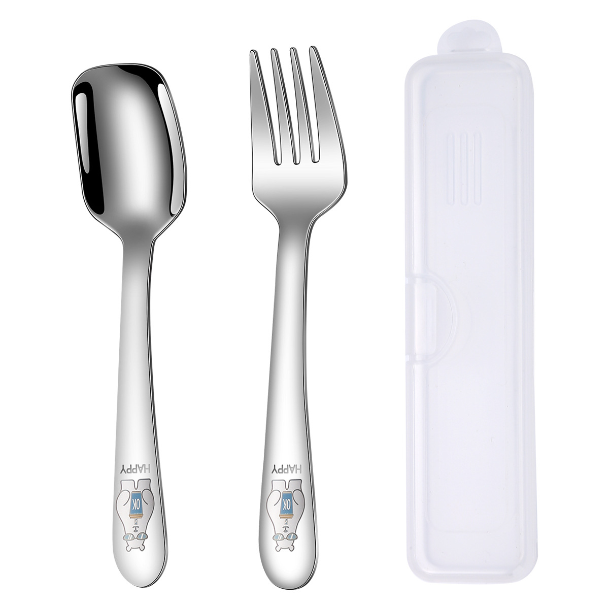 304 stainless steel children's spoon baby spoon fork ice cream spoon dessert spoon square head spoon children's cutlery set