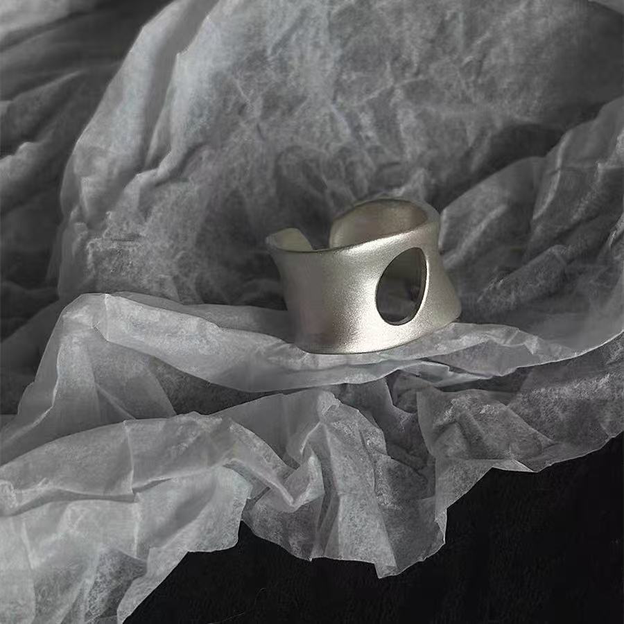 'Cocoon' Handmade Matte Frosted Wide Band Ring Irregular Unisex Open Adjustable Ring Band