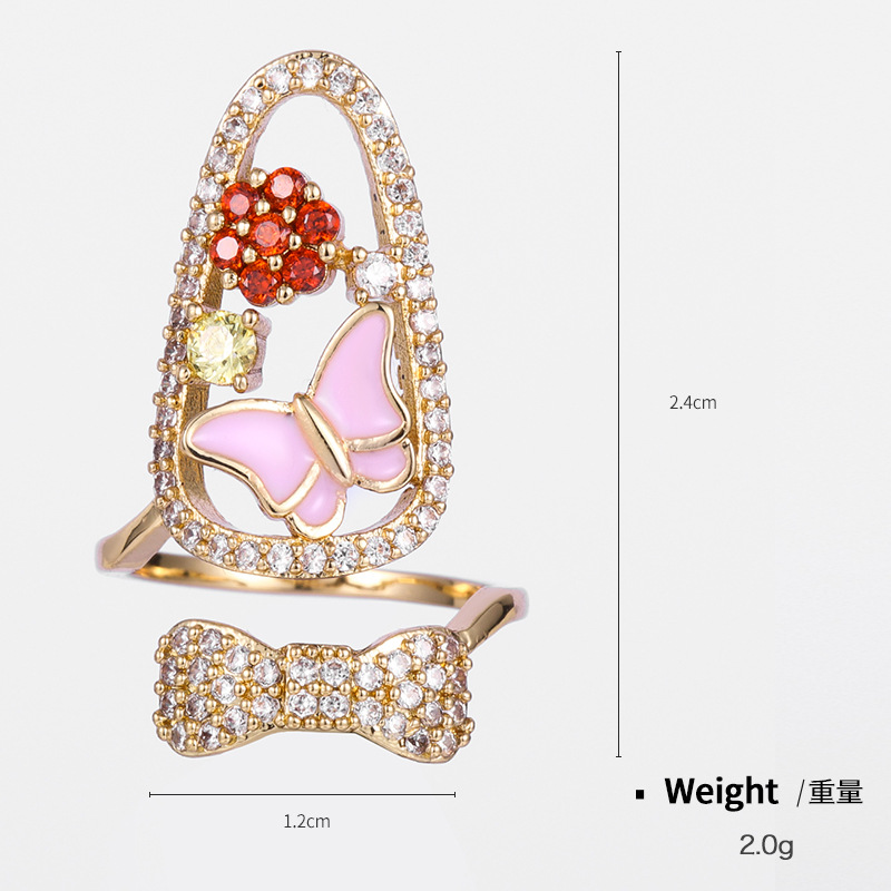 Kenjie copper gold-plated zircon nail ring for women hip-hop nail art fingertip ring geometric open adjustable