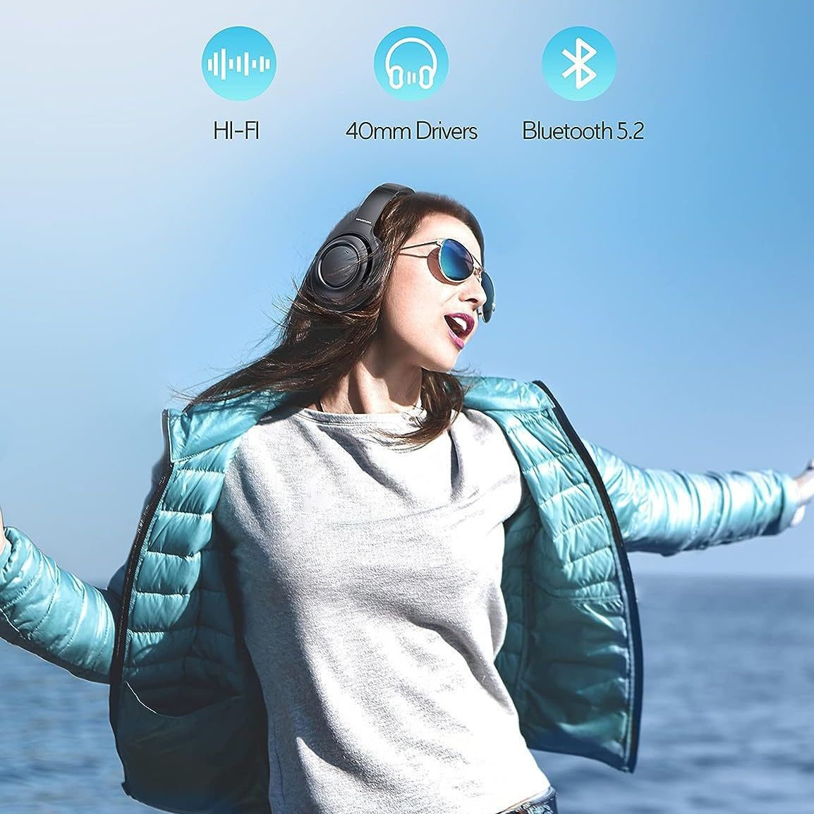 Over-ear earphones wireless Bluetooth active noise-cancelling earphones suitable for gift girlfriend student