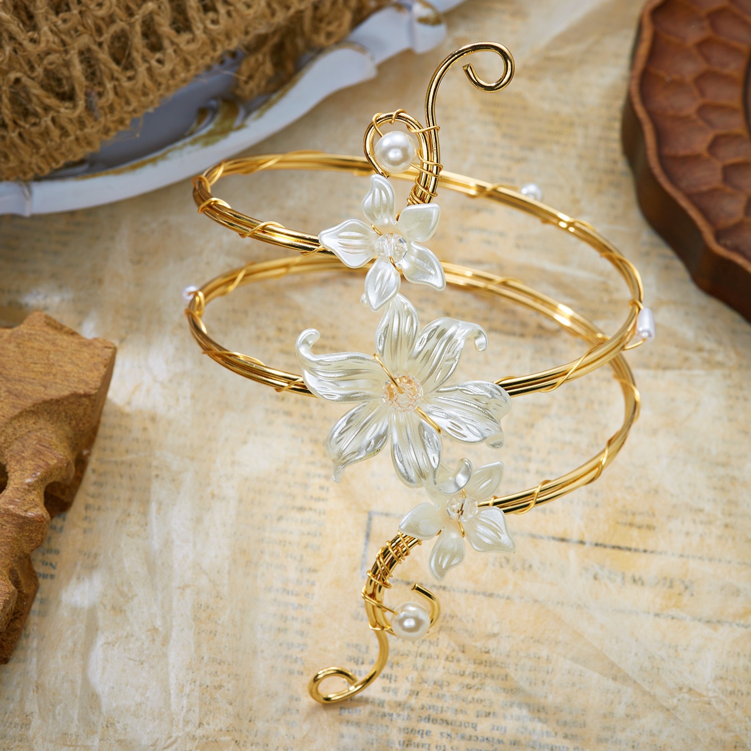 Flower Arm Bracelet Women Exaggerated Geometric Irregular Open Bangle Arm Ring Vacation Style Accessories