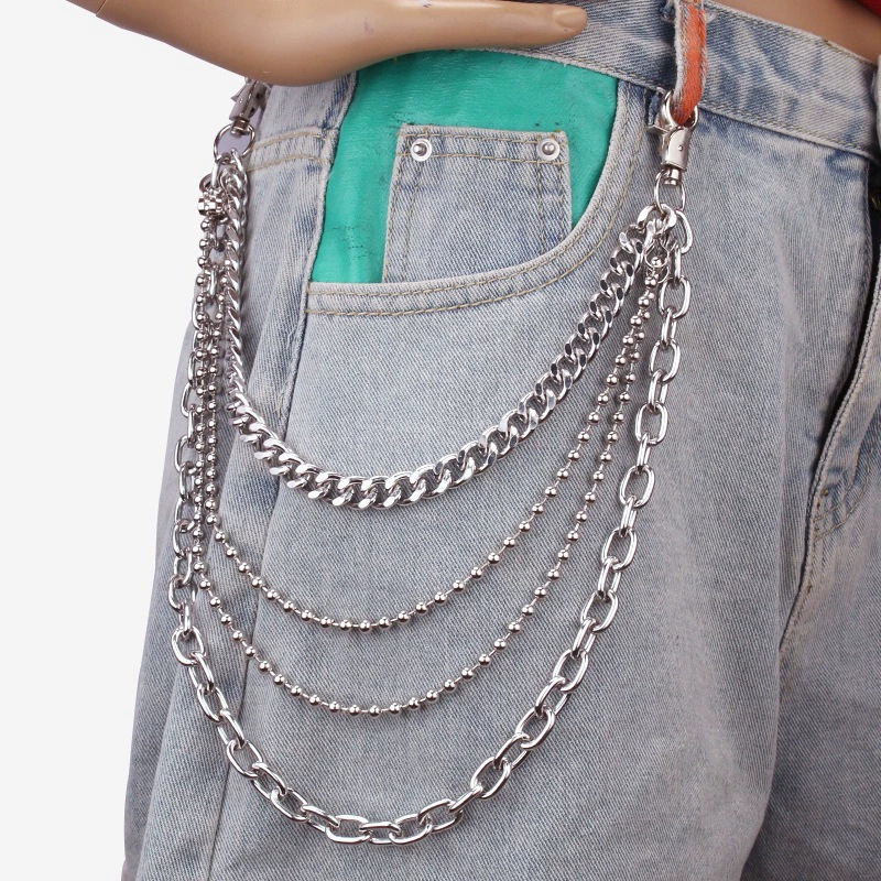 Hip Hop Punk Metal Ring Pants Chain Stage Performance Waist Chain Accessories Pendant Jeans Chain Waist Chain