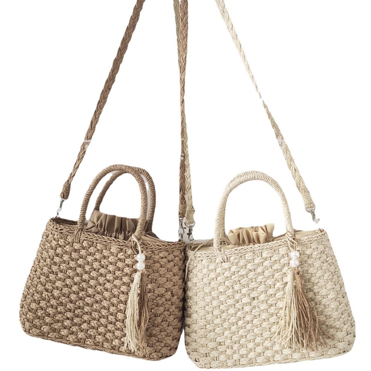 2026 Women's Shoulder Bag Handmade Crossbody Woven Bag Pearl Tassel Handbag Crossbody Summer Beach Bag