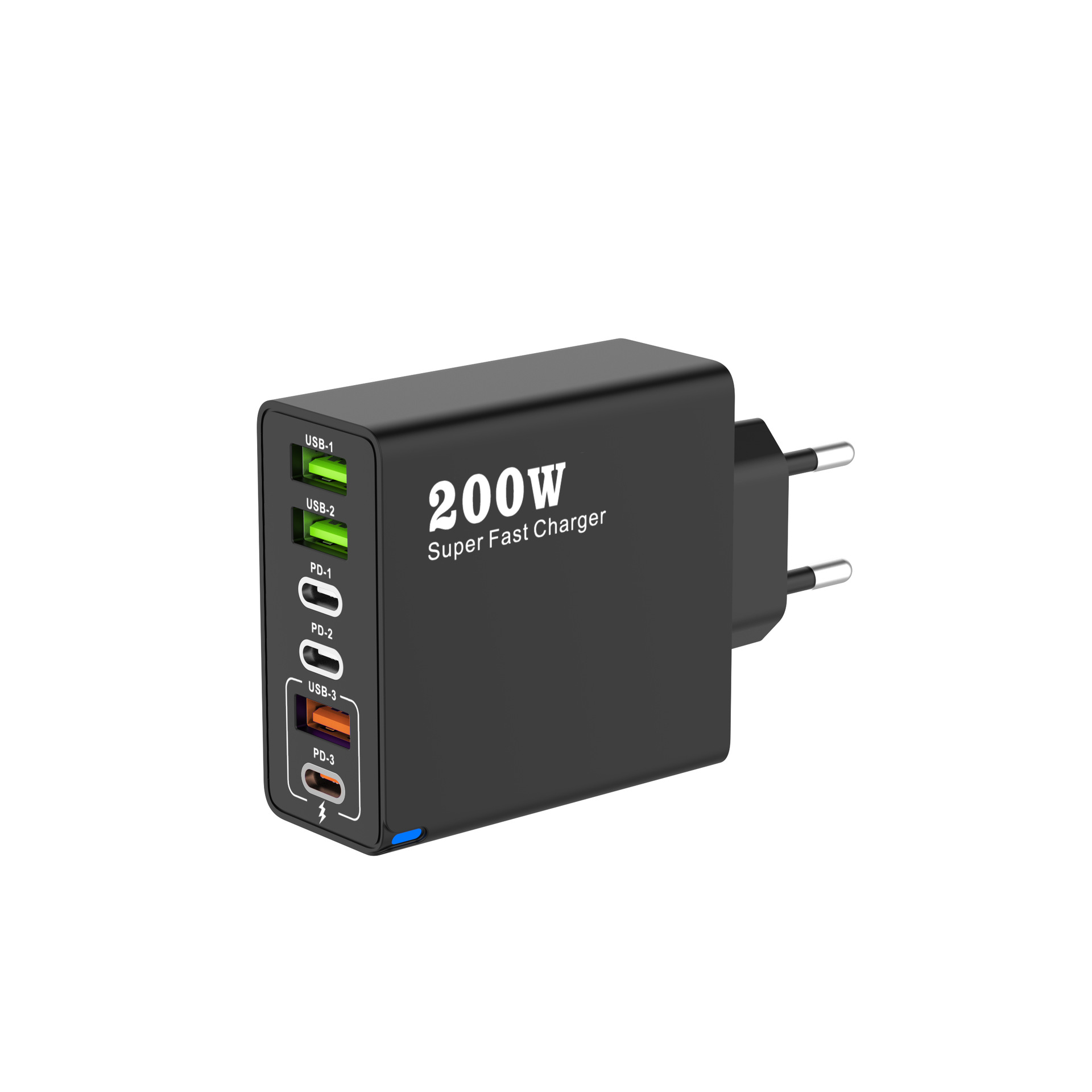 New 200W Multi-Port Charger 3USB+3PD 6-in-1 for Mobile Phones, Australian/Indian/UK Standard Fast Charging Head 5V