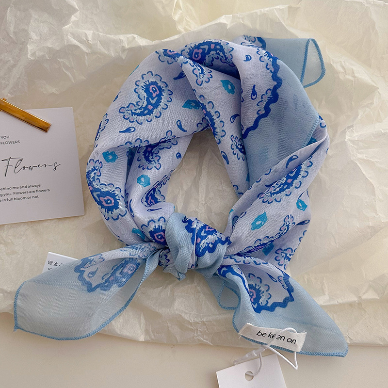 Blue headwrap for women, spring and summer new breathable small square scarf, triangular scarf