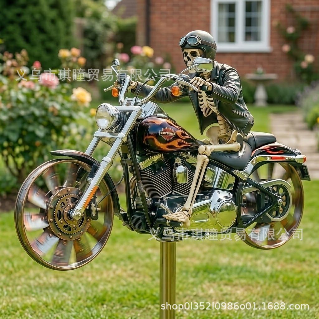 Independent Station Metal Iron Art Outdoor Garden Courtyard Rotatable Motorcycle Windmill Ornament Decoration