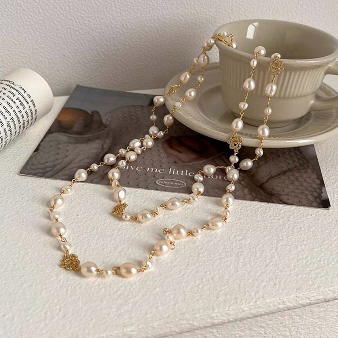 Natural Freshwater Pearl Long Necklace Women Autumn Winter Stackable Sweater Chain