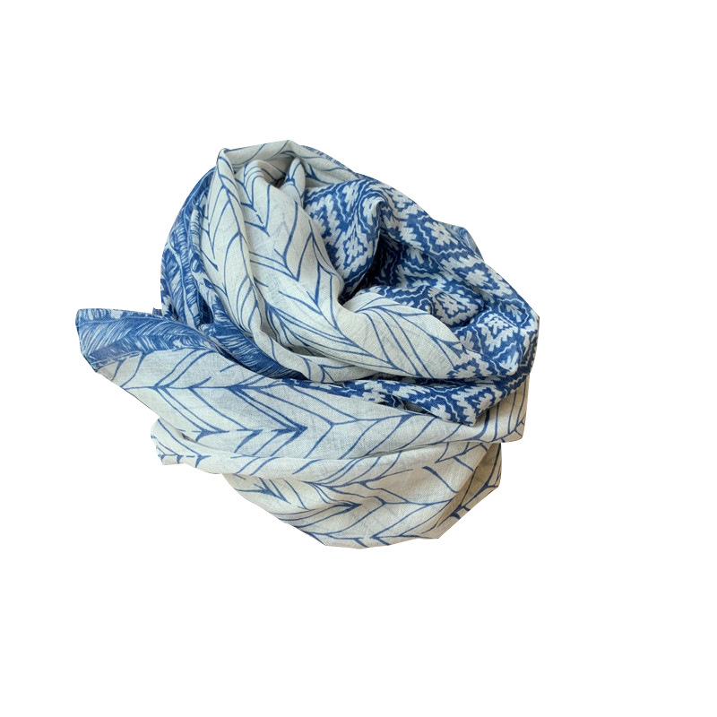 Scarf for women, summer thin gauze scarf, cotton-linen scarf, blue feather tassel beach towel sunscreen shawl
