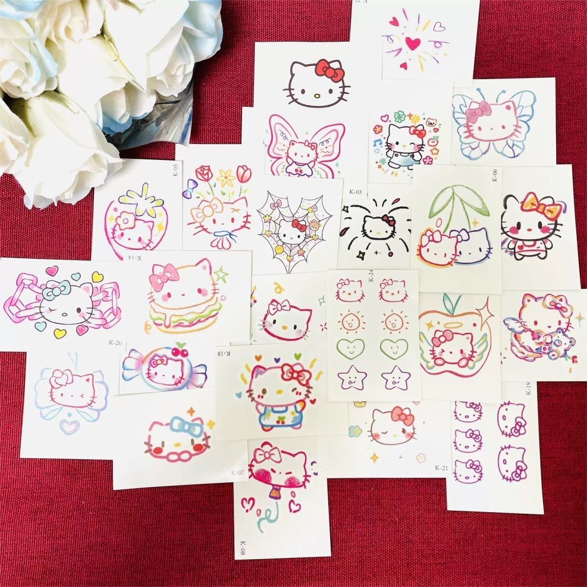 Dopamine Kitty Cat Tattoo Sticker Cute Cartoon KT Cat Hello Kitty Arm Sticker Bowknot