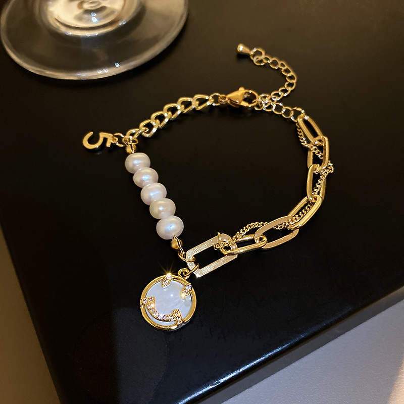 Baroque freshwater pearl zircon bracelet cat head bracelet hand jewelry for women