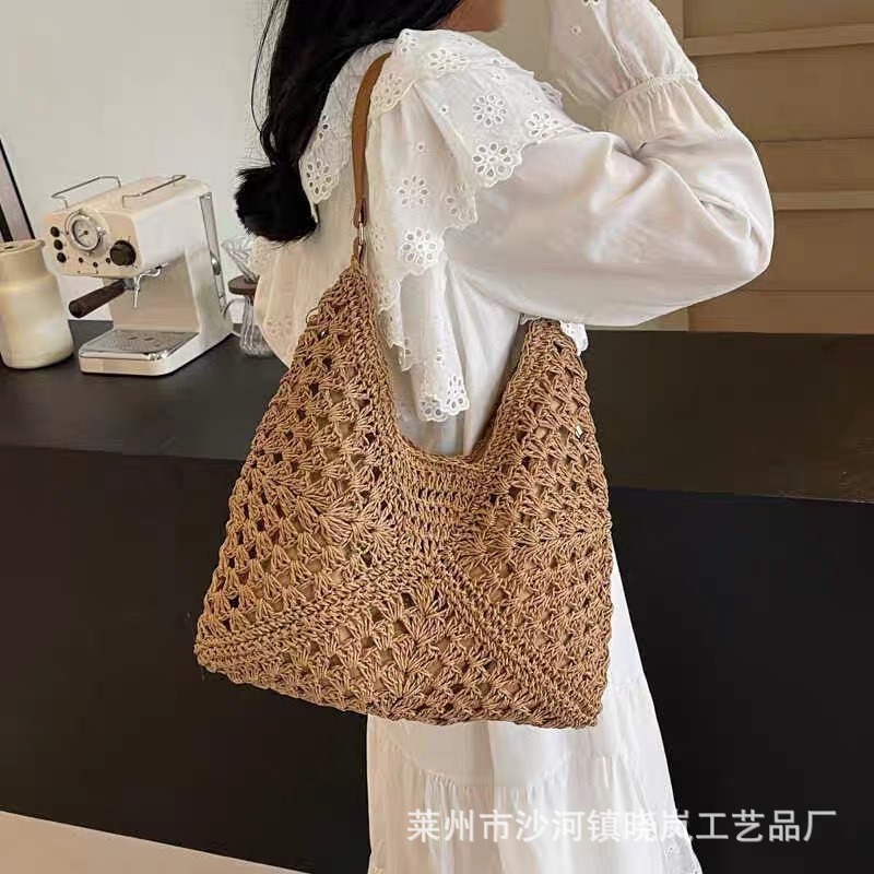 Fresh and sweet woven straw bag women's shoulder bag paper rope bag