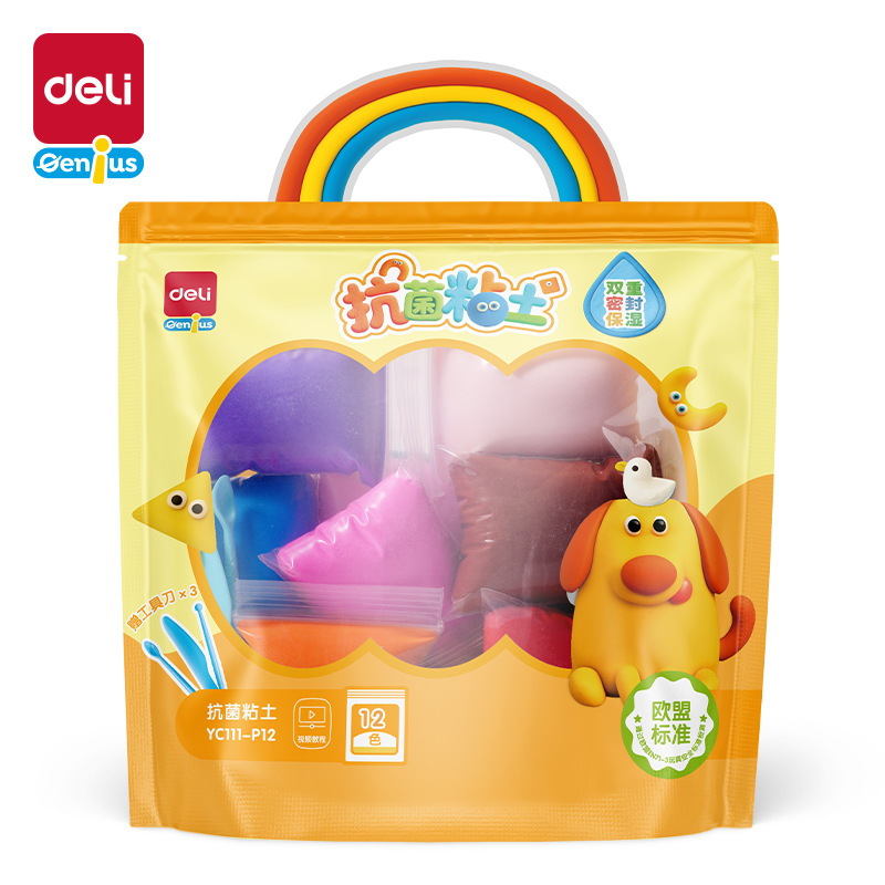 Deli YC111-12 Self-sealing Bag Clay Student Antibacterial Color Mud Handmade DIY Color Ultra-light Plastic Clay