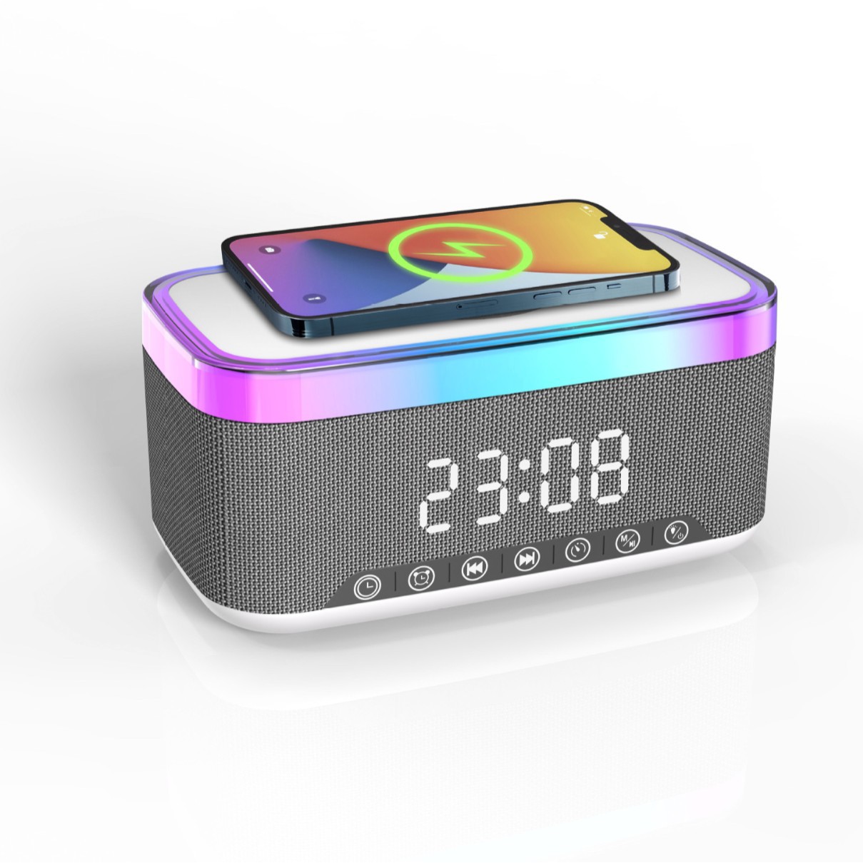 S300 Bamboo Speaker Clock Alarm 15W Wireless Charging White Noise High Power Bluetooth Speaker