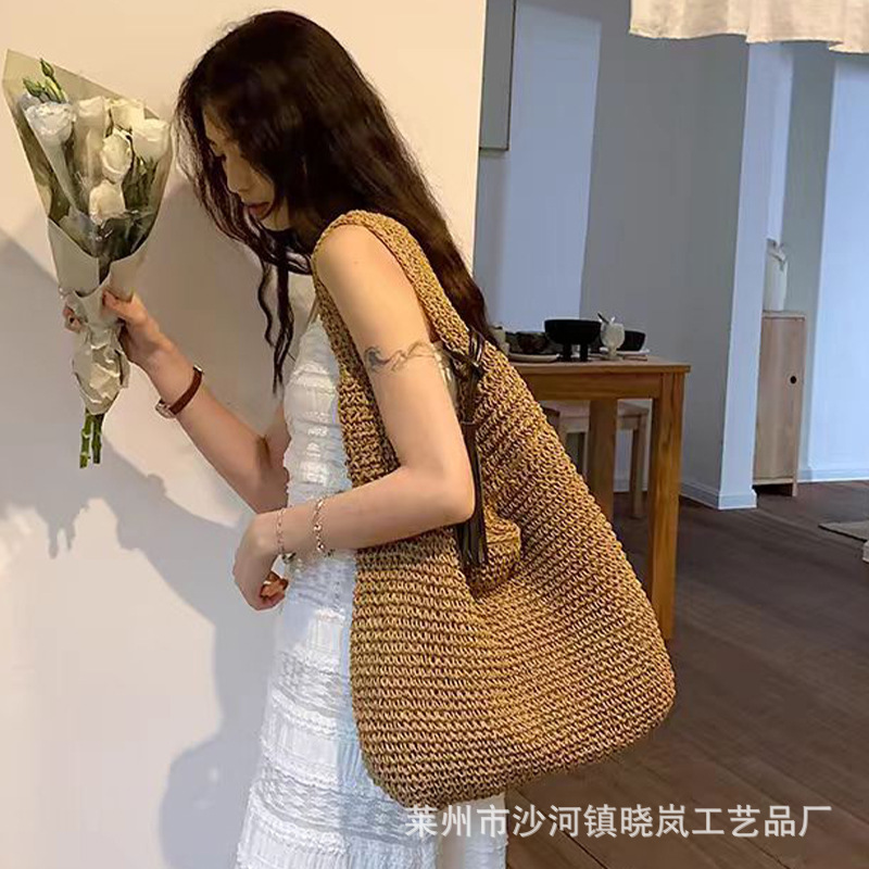 2024 single-shoulder large capacity crossbody straw bag women's summer canvas bag seaside beach vacation woven bag straw bag
