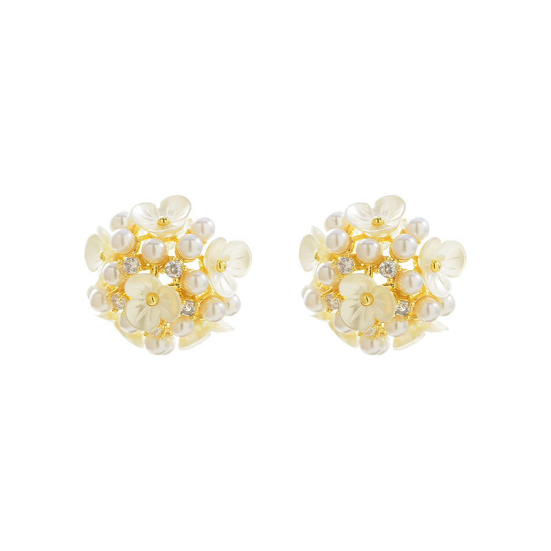 S925 silver needle flower cluster hydrangea flower petal sweet earrings fairy ear studs ear accessories