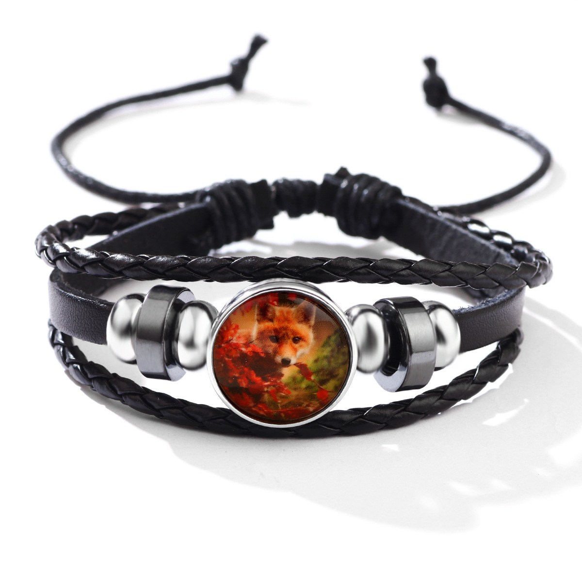 Sun and Moon Lovers Time Leather Bracelet Punk Multi-layer Beaded Woven Bracelet Couple Gift