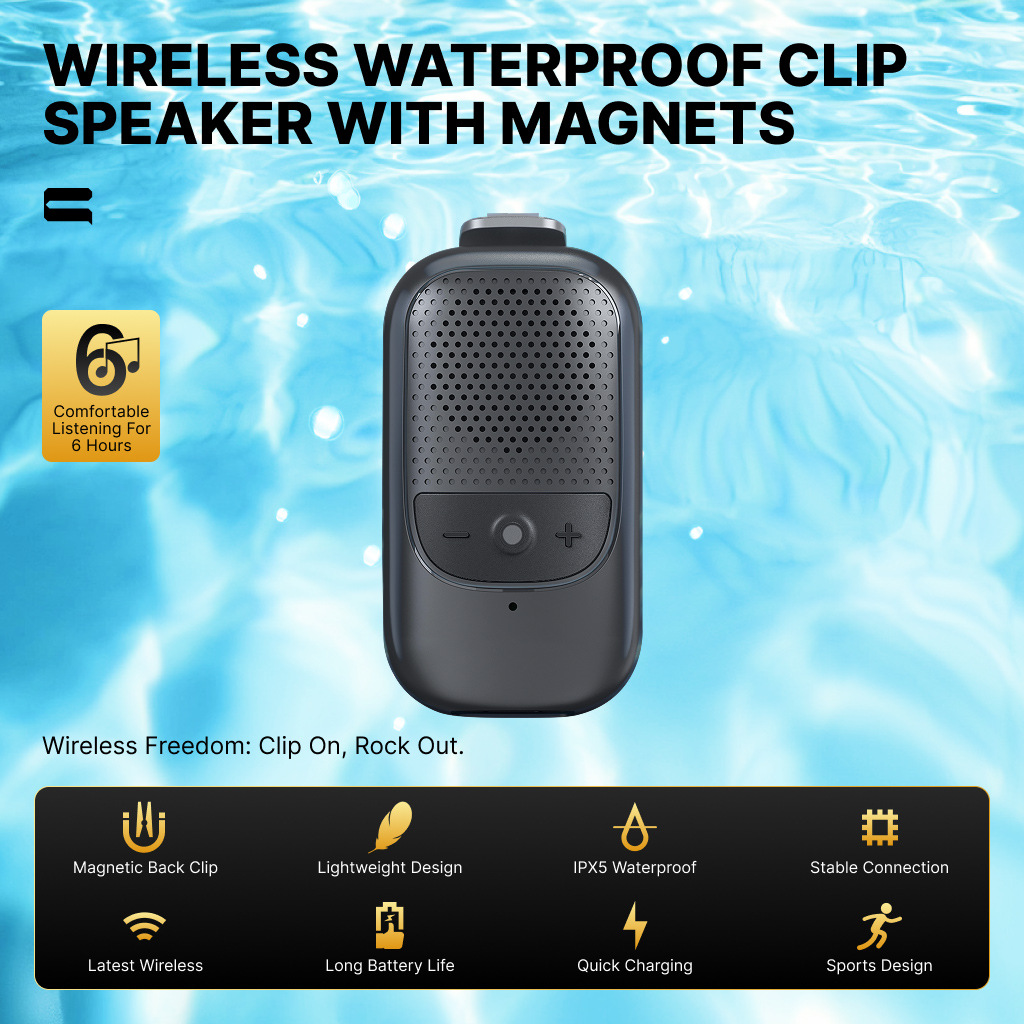 Outdoor sports clip-on portable Bluetooth speaker long battery life wireless audio built-in microphone call noise reduction