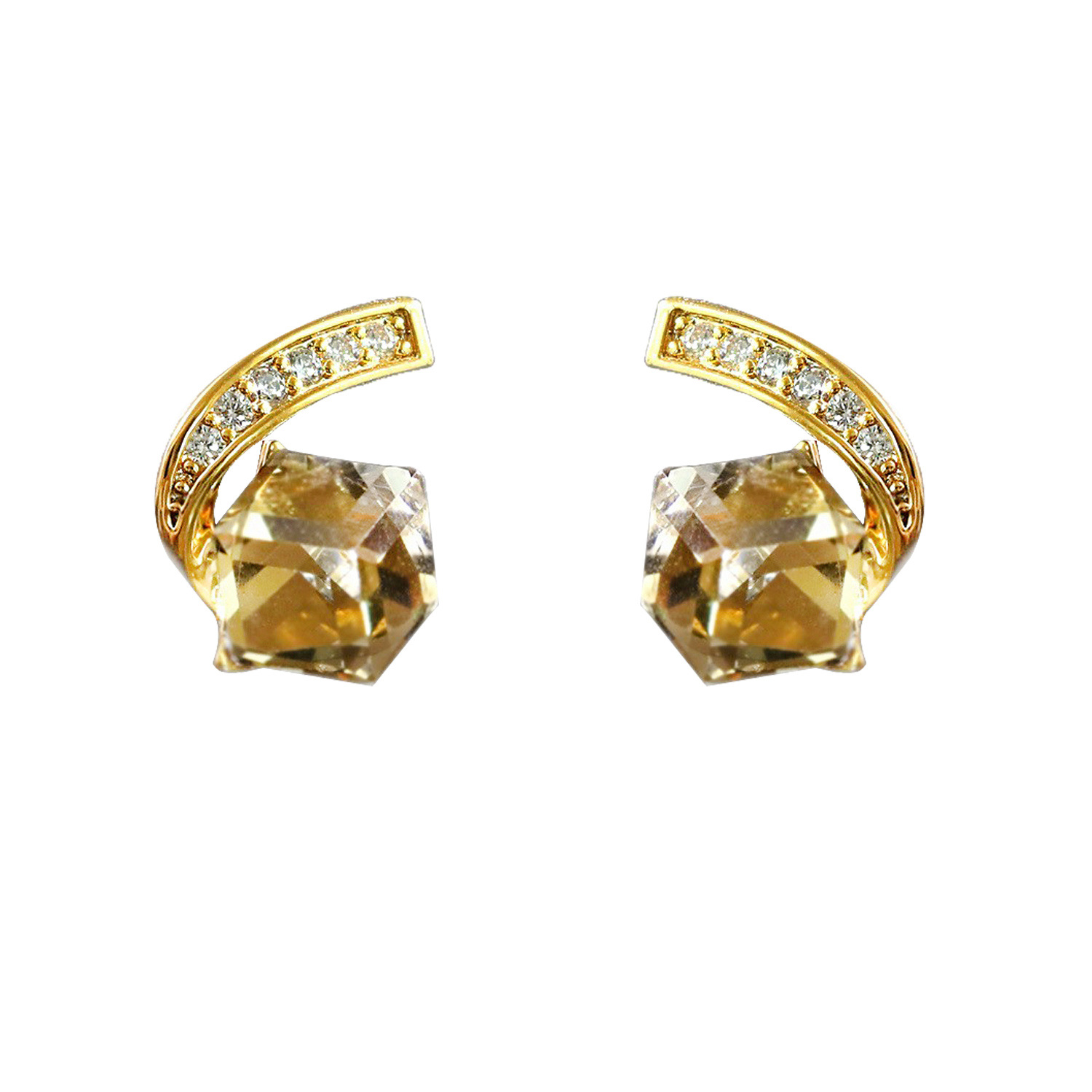 Summer New Geometric T Zircon Square Ear Studs Sweet U-Shaped Earrings Curved Line Earrings