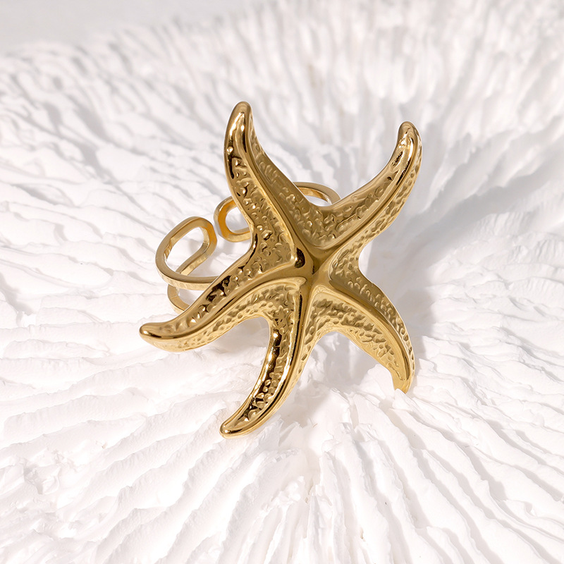 Exaggerated flower butterfly love geometric open stainless steel ring women