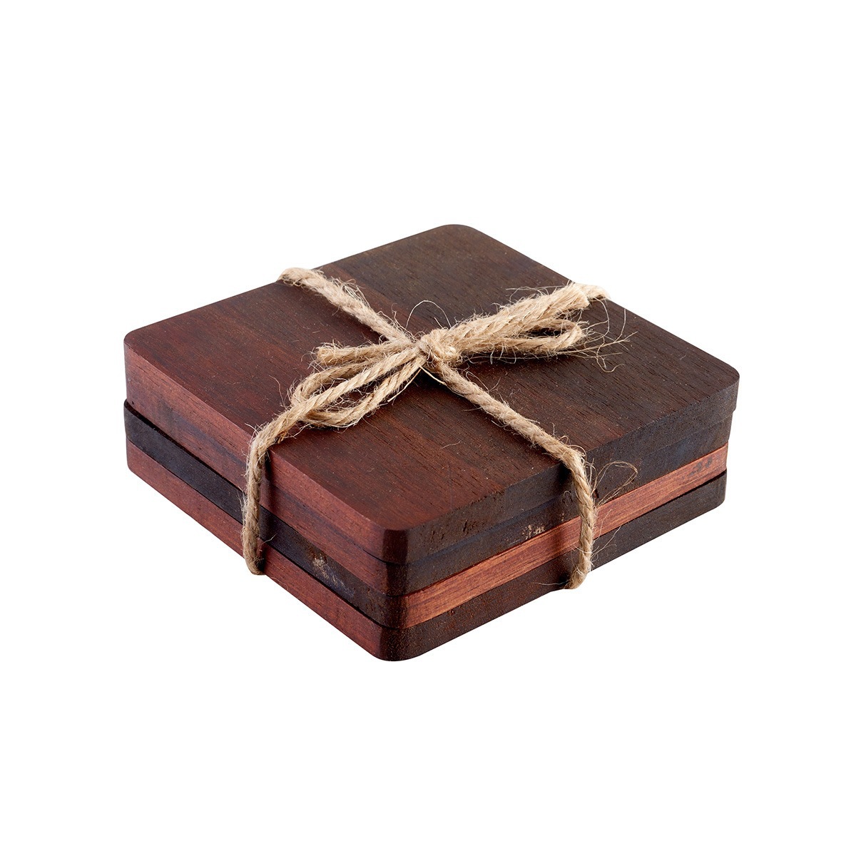 Wooden coaster four-piece set commercial acacia wood black walnut splicing laser carving round irregular heat insulation coaster