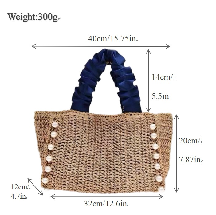 New Pearl Straw Woven Bag Women's Handwoven Handbag Tote Bag Travel Beach Bag
