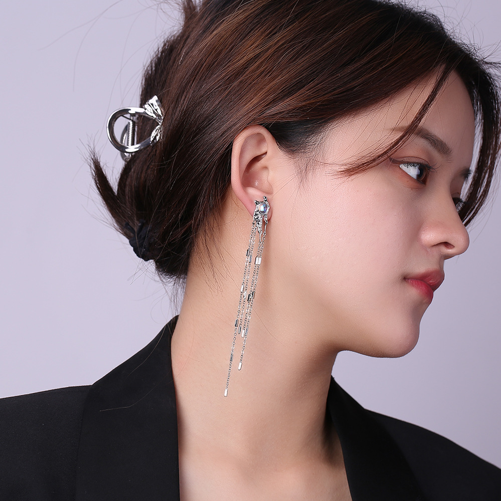 New Irregular Tassel Long Earrings Women's Ear Studs Ear Accessories Live Stream