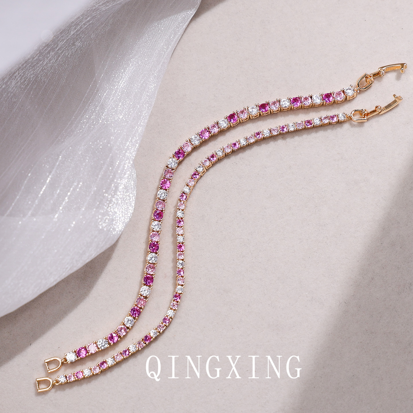 Summer Dopamine Simple Tennis Full Diamond Bracelet Single Row Stacking Red Corundum Zirconia Goddess Hand Jewelry