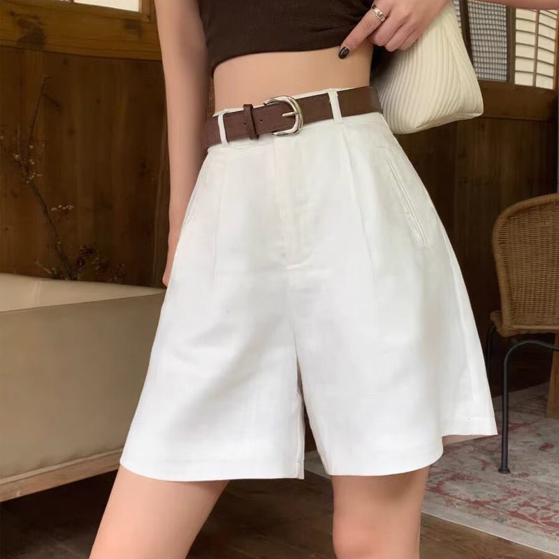 White Linen Suit Shorts Women's 2026 New Summer Cotton-Linen Casual Loose Petite Five-Point Shorts