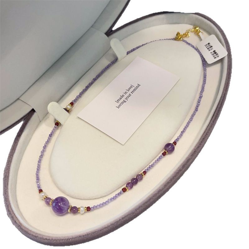 New Chinese Style Amethyst Freshwater Pearl Necklace Amethyst Li Fire Crystal Ball Pendant Choker Simple Necklace