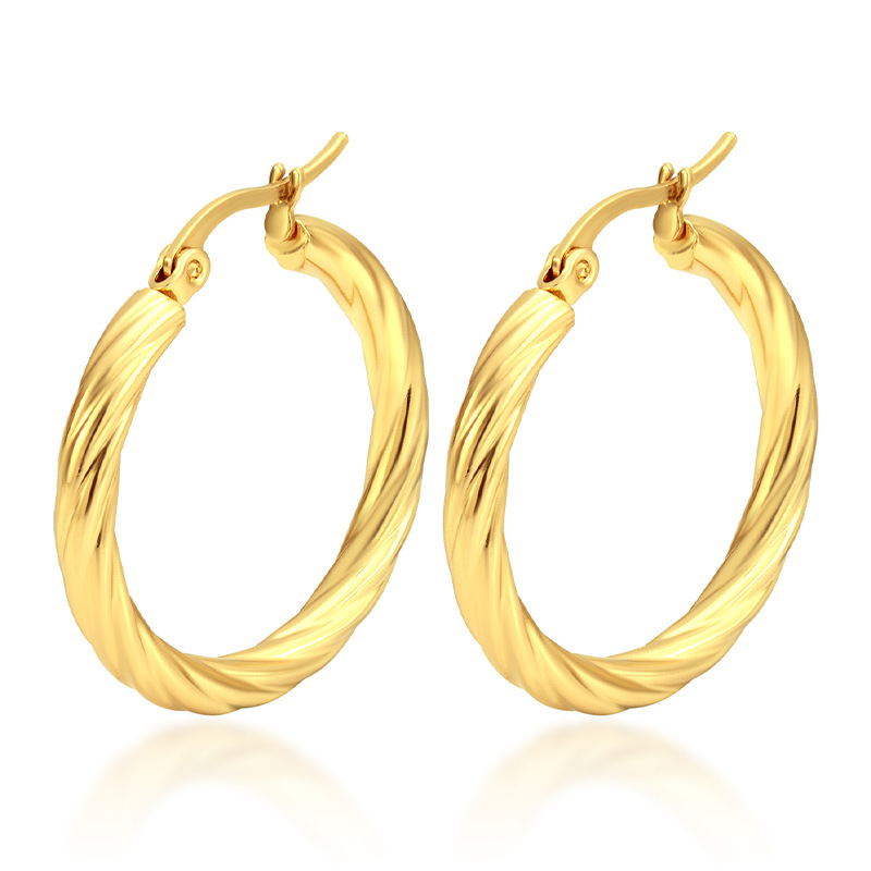 Wind gold women's round diagonal pattern stainless steel earrings simple earring set