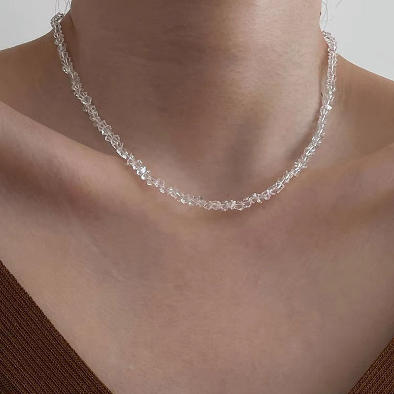 Rongshang Sparkling Multi-Faceted Glass Crystal Necklace Handmade Beaded Clavicle Chain Accessory