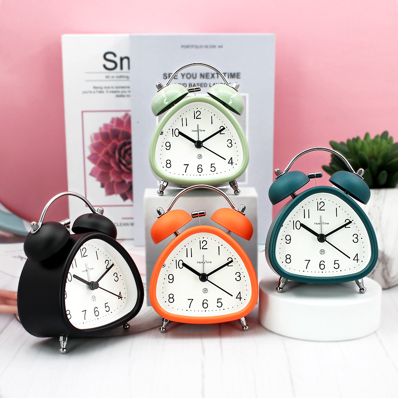 Student use 3-inch metal ringing alarm clock home bedside sweep second night light clock table design quartz clock