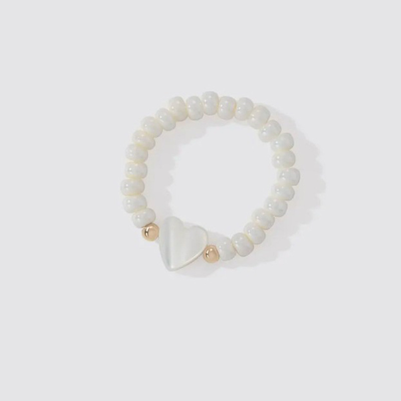 Rongshang Handmade Beaded Ring White Rice Bead Shell Love Heart Five-Pointed Star Ring for Women Accessory