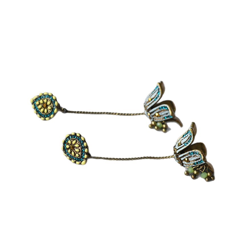 Zhong Restaurant Jiang Yan flower tassel ear studs for women, elegant bohemian niche earrings ear accessories