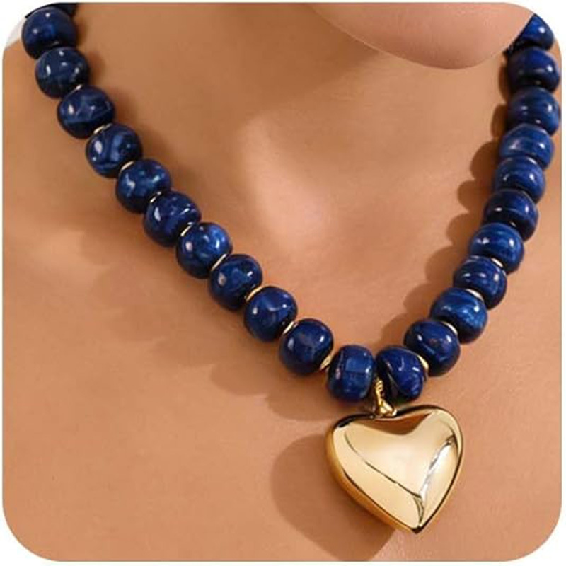Acrylic Resin Bohemian Colorful Beaded Heart Necklace Women's Choker New Arrival