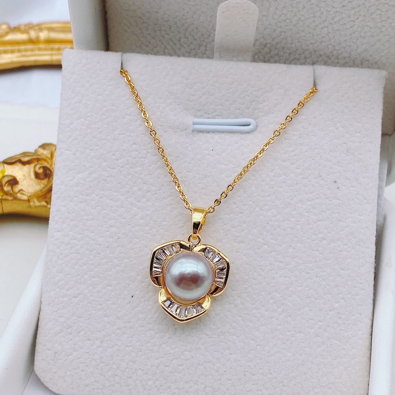 Natural Freshwater Pearl Pendant Necklace Summer Necklace Wrapped 18K Gold