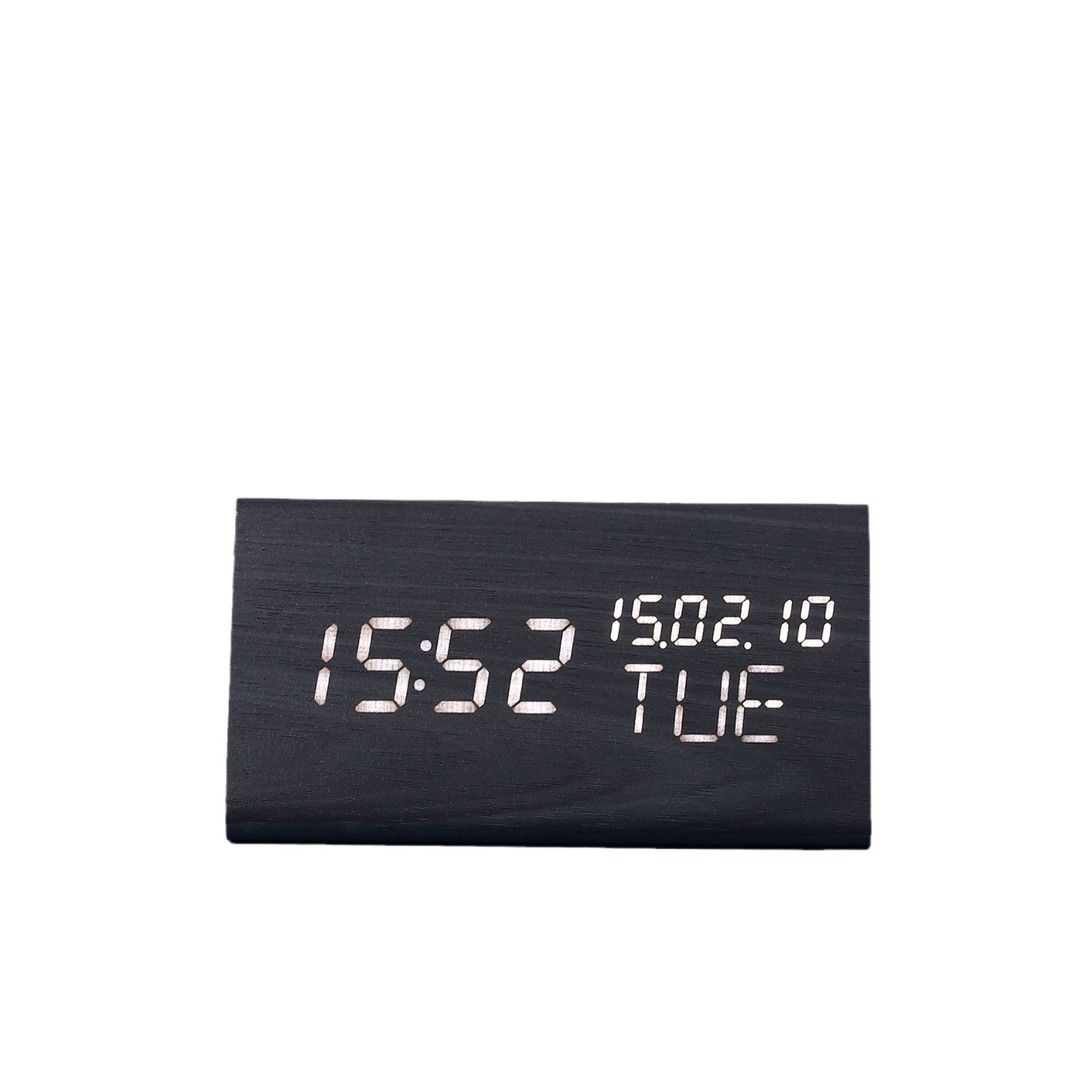 Three-display LED electronic wooden alarm clock, perpetual calendar clock bedside silent night light desk clock wooden clock
