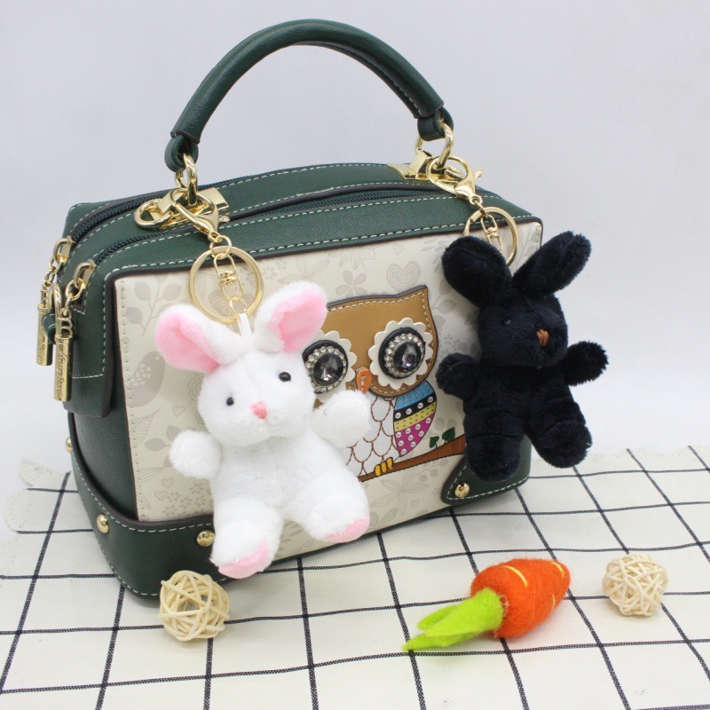 Japanese and Korean Cute Plush Pilot Bunny Bag Charm Cool Black Rabbit Keychain Interesting Couple Pendant
