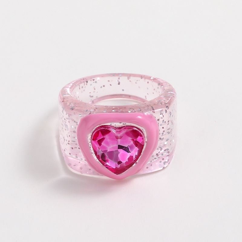 Kenjie autumn-winter new Valentine's Day resin heart-shaped enamel ring with rhinestones for women