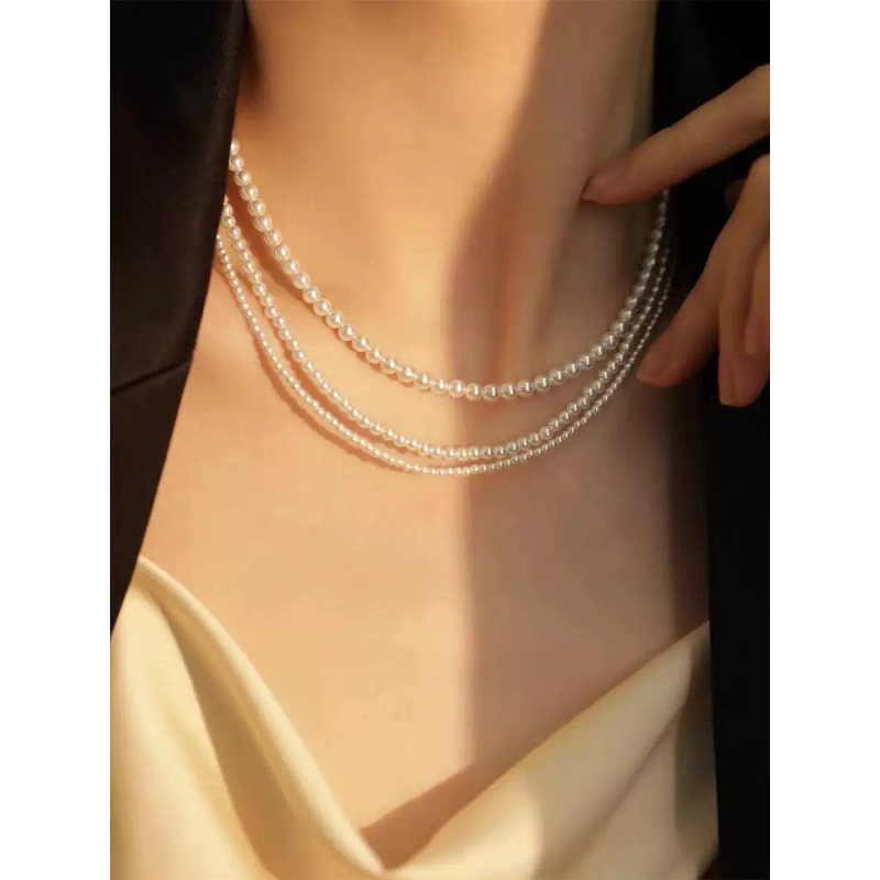 2mm extra small round round flawless strong light pearl sterling silver necklace women's fine clavicle chain 2024