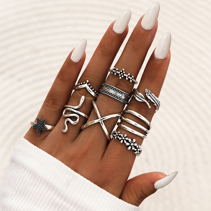 New Ring Set 9-Piece Love Butterfly Star Moon Diamond Combination Ring Set for Women