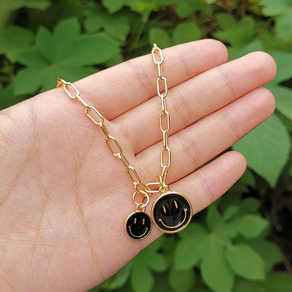 Cartoon Alloy Oil-Drop Smiley Face Jewelry New Necklace Simple Multicolor Size Choker