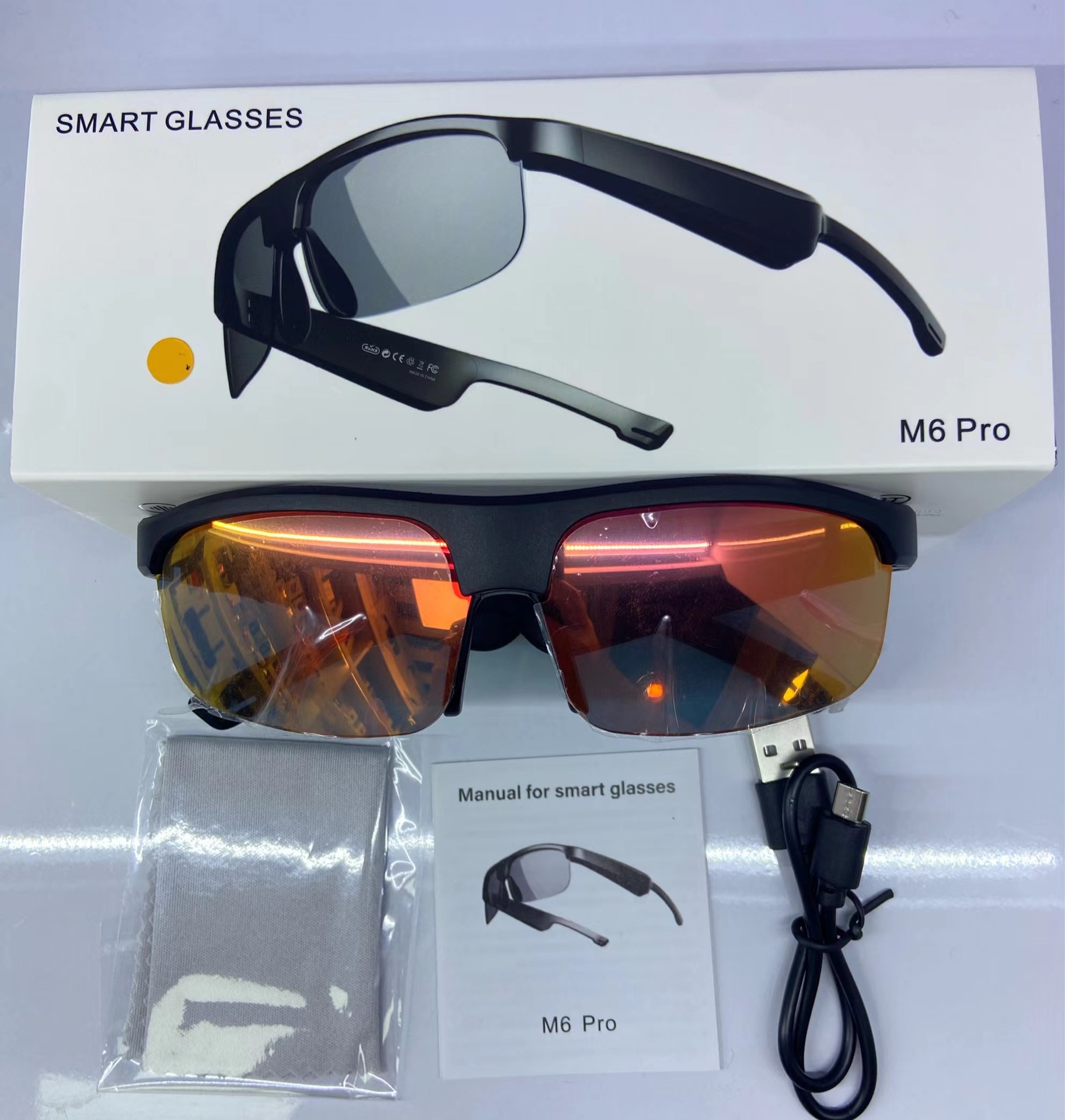 AI Smart Translation Glasses Bluetooth Glasses M6pro Outdoor Sports Sunglasses UV Protection Audio Sunglasses