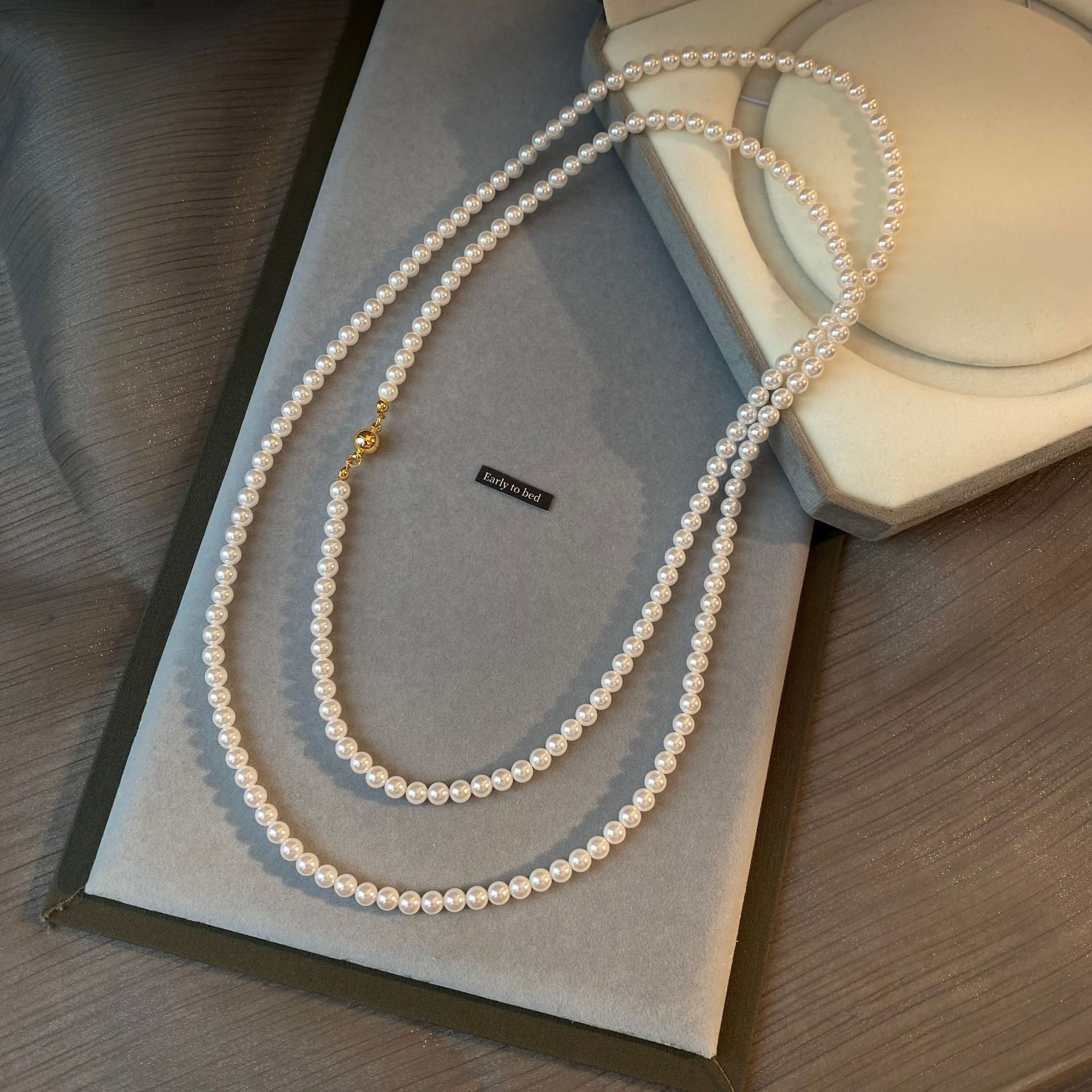 Swarovski-style small rice pearl imitation pearl necklace for women, autumn/winter neck chain, long layered sweater chain